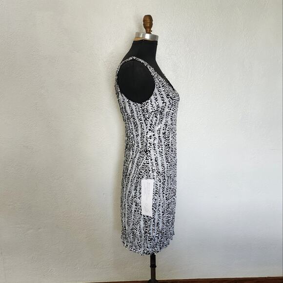 Cache Black & White Abstract Striped Sequin Cocktail Dress Mini Size Large - Picture 4 of 12